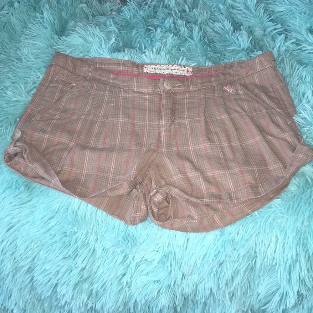 Soft camel and pink plaid cotton shorts